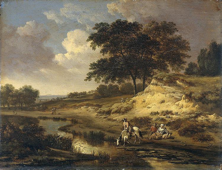 Jan Wijnants Landscape with a rider watering his horse. Norge oil painting art